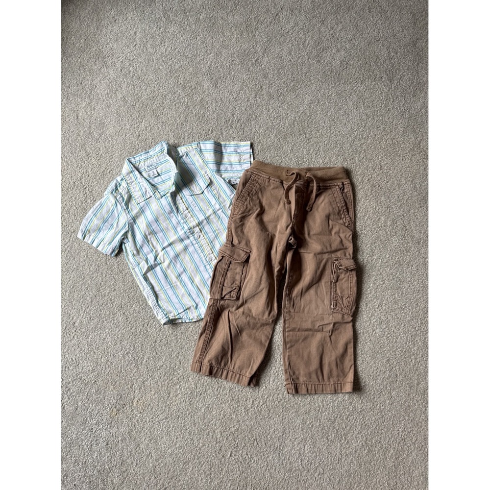 Old Navy Striped Shirt and Crazy 8 Cargo Pants Set Boys Size 5T 2 Piece Lot